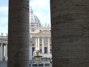 St. Peter's and Bernini's fountain seen through the colonnade